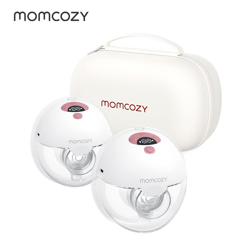 Momcozy便携电动吸奶器穿戴一体式集奶器 免手扶静音无痛双边集乳器M5 珊瑚红