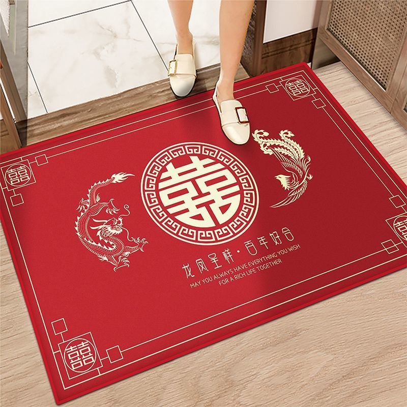 安思巡结婚进门垫婚房装饰脚垫家用中式喜字红色喜庆入户门卧室踩脚垫子 龙凤呈祥品质新婚 80X120cm入户门推荐款
