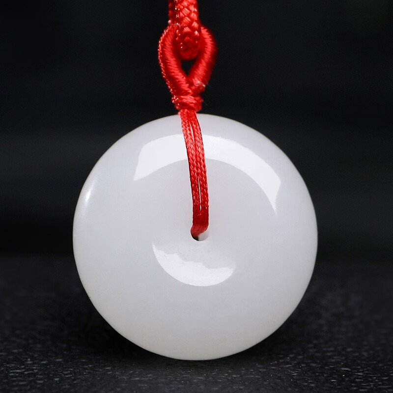印象眸平安扣吊坠男女款挂件金丝玉白色玉坠新年礼物