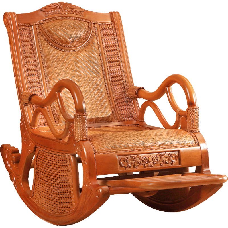 奥莱嘉 藤椅摇椅成人逍遥椅老人躺椅客厅家用摇摇椅室内懒人午睡阳台休闲腾椅 磨色摇椅+坐垫