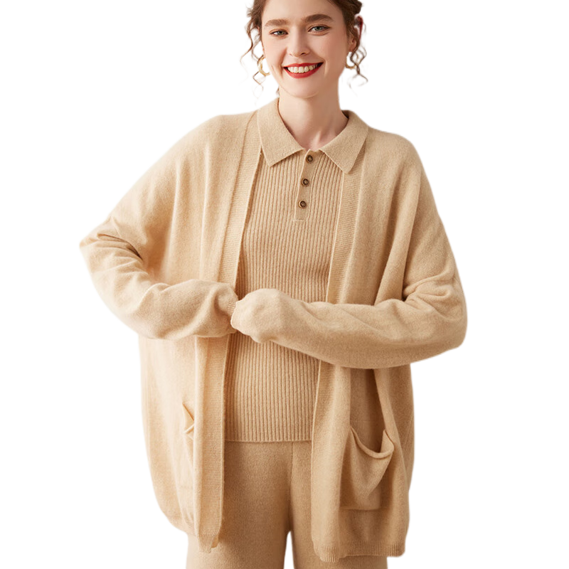 鄂爾多斯市產(chǎn)秋冬新款寬松慵懶風(fēng)長(zhǎng)款羊絨衫女山羊絨開(kāi)衫針織外套 官方店旗艦1980  青絨原色 均碼