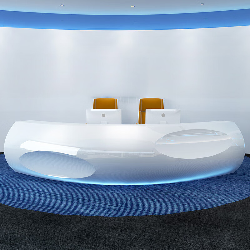 莹兴 家具弧形前台接待台半圆形烤漆吧台收银台简约现代工作台桌咨询