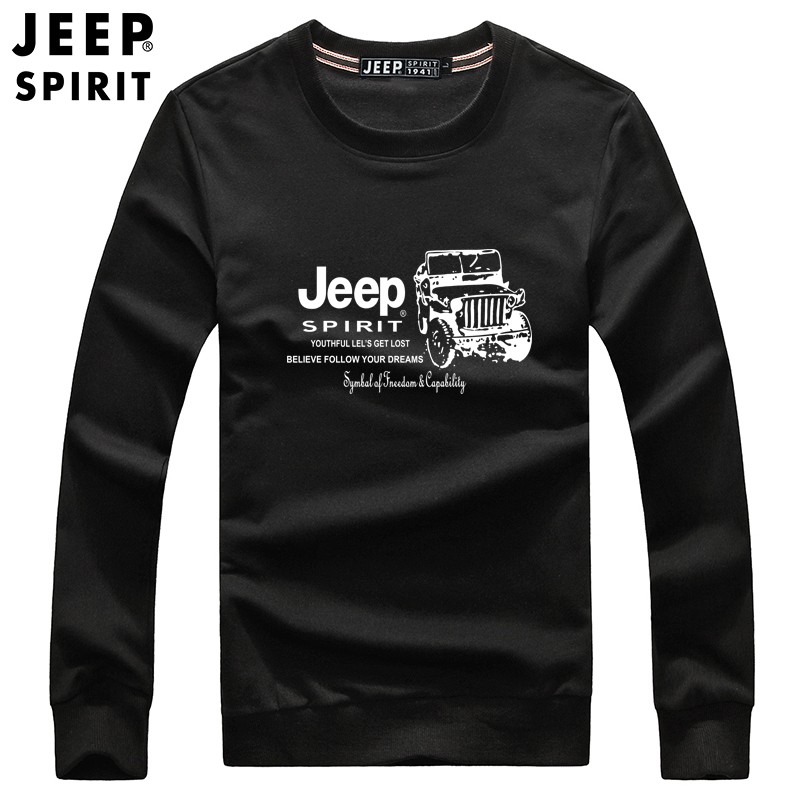美国吉普(jeep)卫衣男秋季圆领长袖t恤内搭休闲字母印花男士打底衫