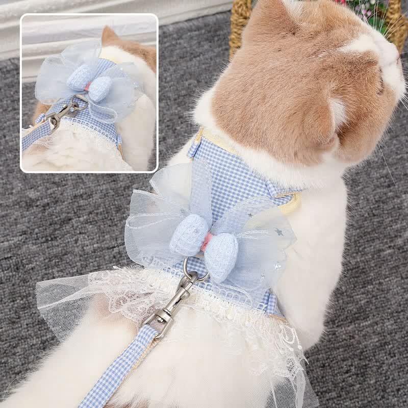 拉维佩特(LOVINGPET)猫咪牵引绳 狗绳牵引绳小型犬狗狗胸背薄款猫衣服公主裙遛猫绳 粉色M(12斤以内)