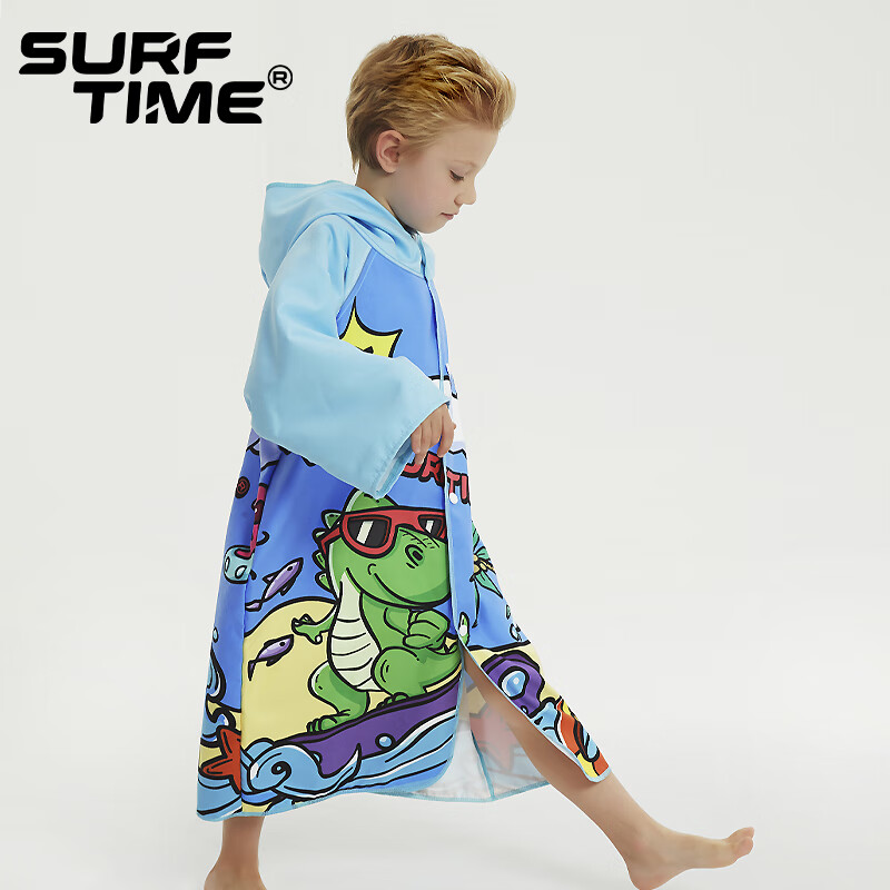 SURFTIME浪起 儿童浴袍游泳浴巾速干浴袍吸水巾男童女童斗篷可穿式沙滩巾 冲浪恐龙 M（适合身高120-140CM）