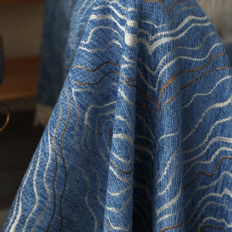 珂米雪尼尔沙发盖布全盖套罩四季通用防滑北欧网红沙发巾夏季2023新款 水波纹-蓝 180*420cm(五人位)