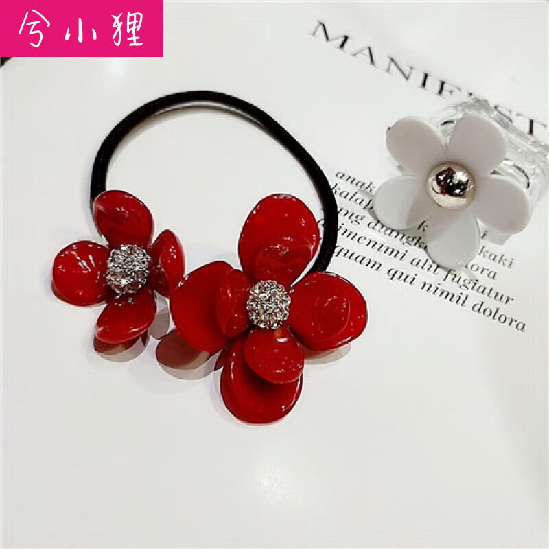 兮小狸 韩国发饰立体红色花朵发绳优雅淑女发圈扎马尾皮筋头花 红色