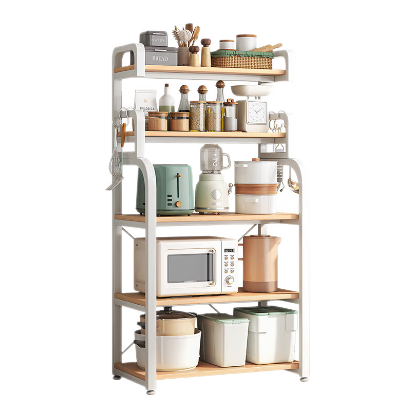 HASAYOVA 厨房置物架加厚不锈钢置物架落地微波炉架家用货架储物架子多层收纳架蔬菜架杂物架 樱桃木+白架 【三层40cm】