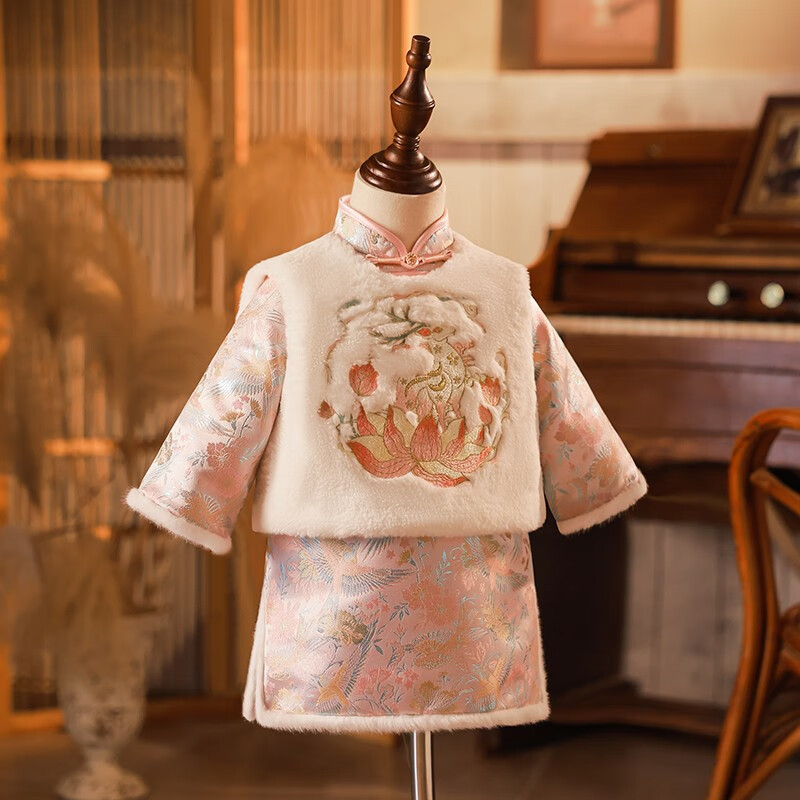 焱思泰ll女宝宝冬季儿童唐装抓周女童中国风拜年服女宝过年加厚冬ll