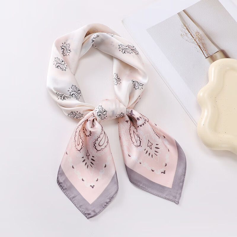 GLO-STORY 丝巾女 时尚优雅小方巾百搭气质装饰领巾 WSJ814049 粉色灰边 