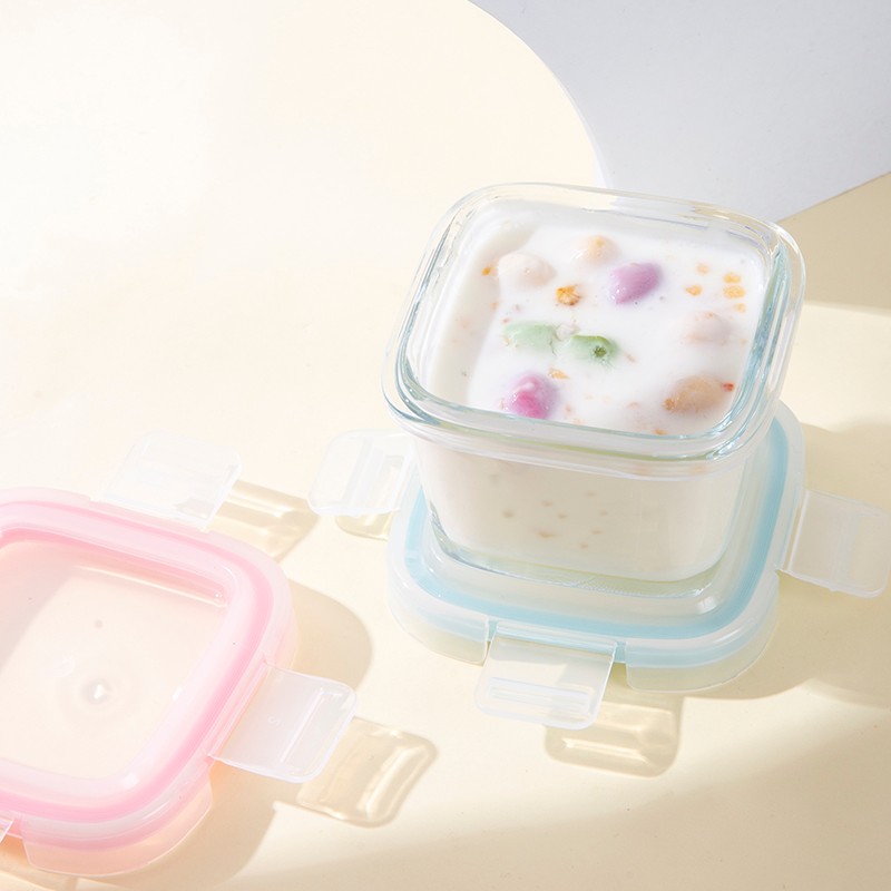 Didinika婴儿辅食盒玻璃密封保鲜盒防漏宝宝食物可冷冻方形耐高温 蓝色+绿色+橙色（各一只）160ml