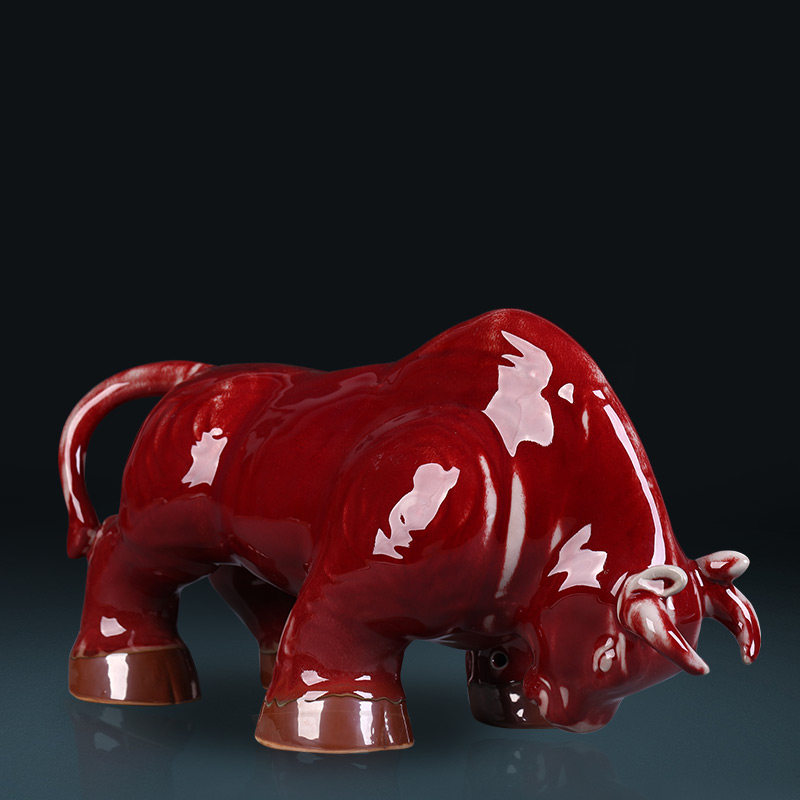 沃之沃(vozvo)景德镇陶瓷器钧瓷牛摆件仿古中式客厅办公室酒柜电视柜