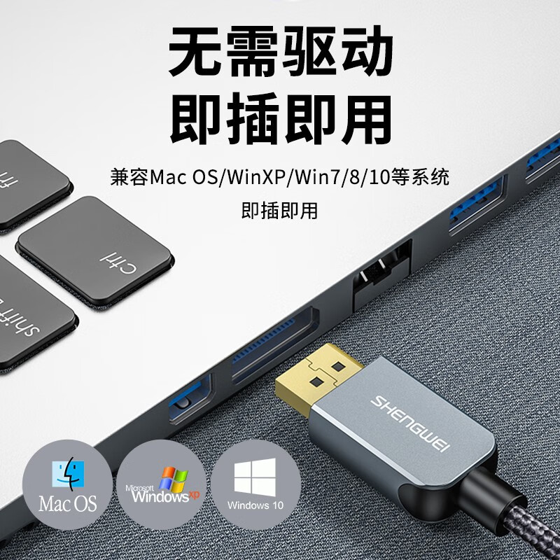 胜为(shengwei)Mini DP转DP转换器线雷电接口4K高清视频线苹果微软Surface笔记本连接显示器1.8米ADP0003G