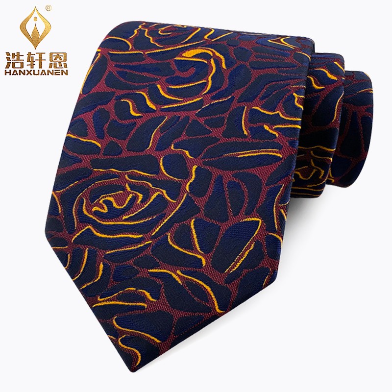 浩轩恩新款大提花领带8cm男女商务休闲复古港风个性墨绿红色大花朵