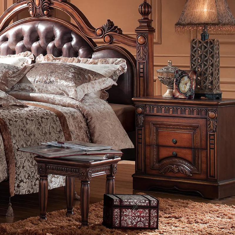 欧伦美床头柜实木美式实木床头柜 欧式复古床边柜卧室家具定制简约