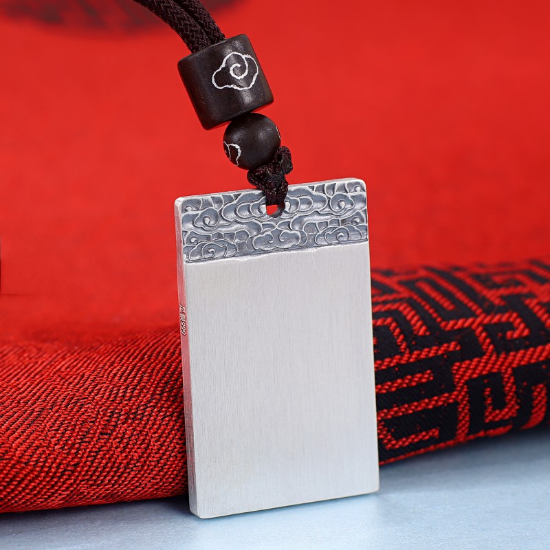 思嘉陀古法平安无事牌实心足银999吊坠情侣民族风祥云银饰品可刻字 18