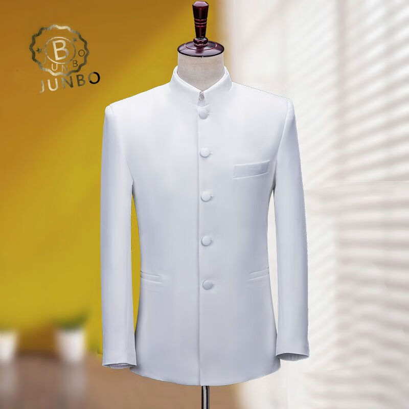 牧兽白色中华立领高档中山装年轻人男士青年中山服学生外套中国风男装