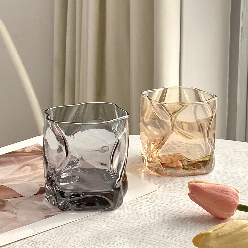 笛芳日式扭扭杯玻璃杯威士忌描金扭曲杯复古异形玻璃杯咖啡折纸 220ml 扭扭杯1个 颜色随机