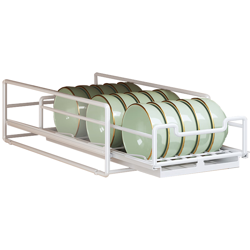 京严厨房抽拉碗碟置物架沥水碗架碗碟柜收纳柜拉篮碗盘放盘子碗柜橱柜 【加大加宽】抽拉单层放碗架 厨房抽屉柜内碗架收纳盒