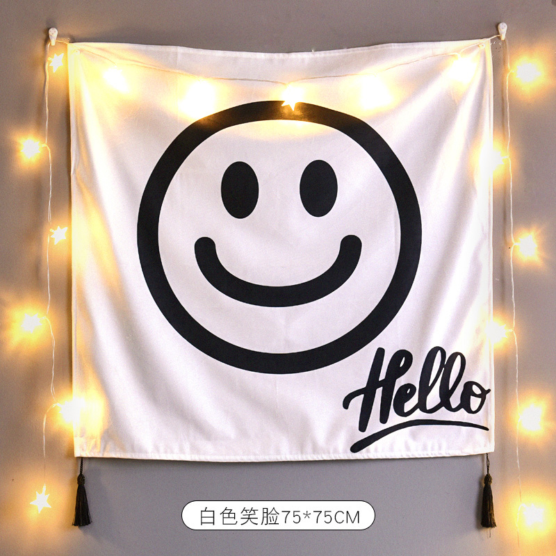 背景布挂布创意北欧卧室房间少女墙壁网红背景布 白色笑脸【75*75cm】