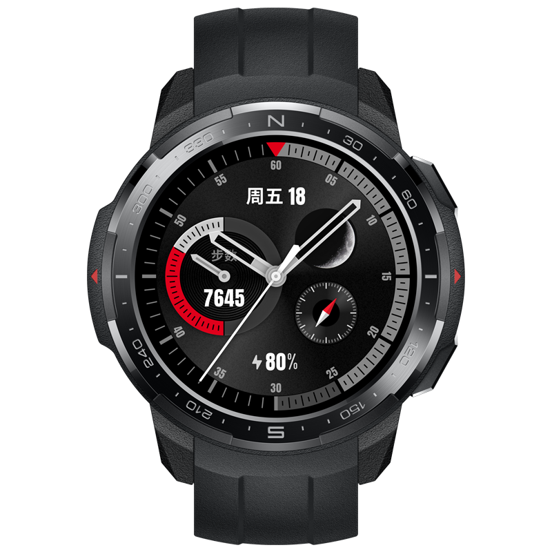 HONOR 荣耀 GS Pro GPS 智能手表 48mm 银色不锈钢表壳 碳石黑表带 树脂(ECG、血氧、GPS)