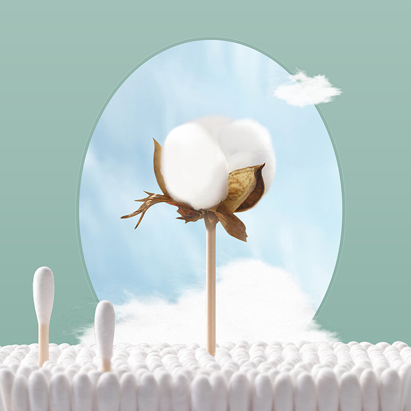 茶花新疆棉棉签木棒口红棉花棒掏耳朵尖头化妆用双头专用棉婴儿 袋装竹轴棉签800支（双圆头）