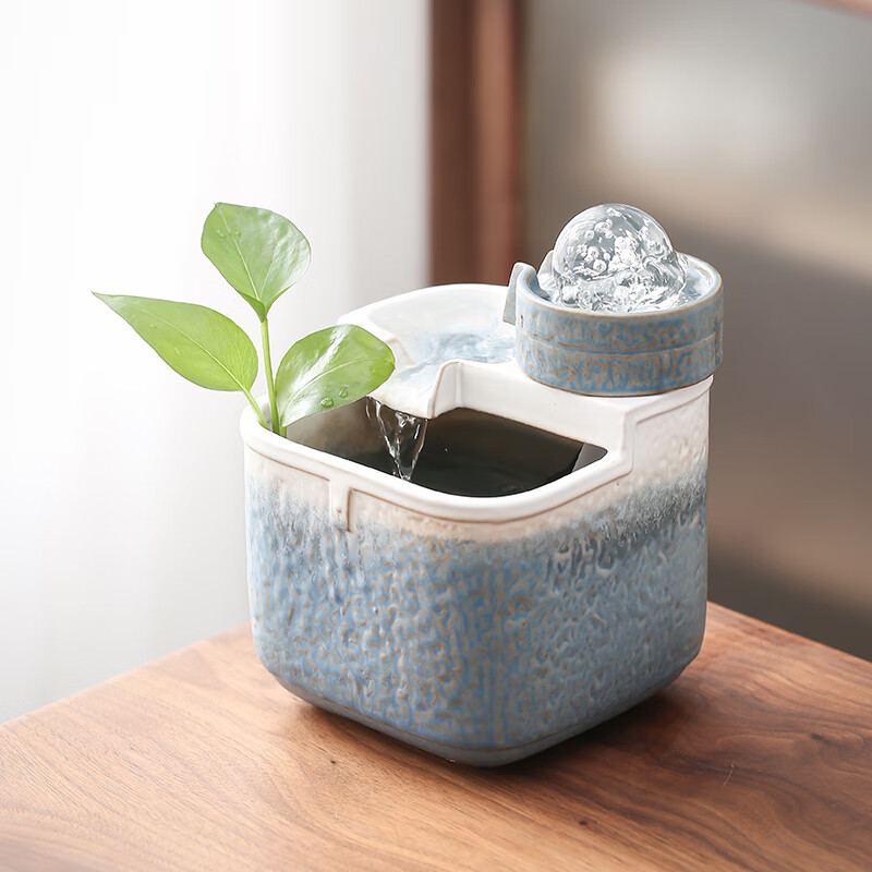 旭伶永动循环流水生财小山水室桌面旋转球轮 方池藏蓝白普通水泵13cm