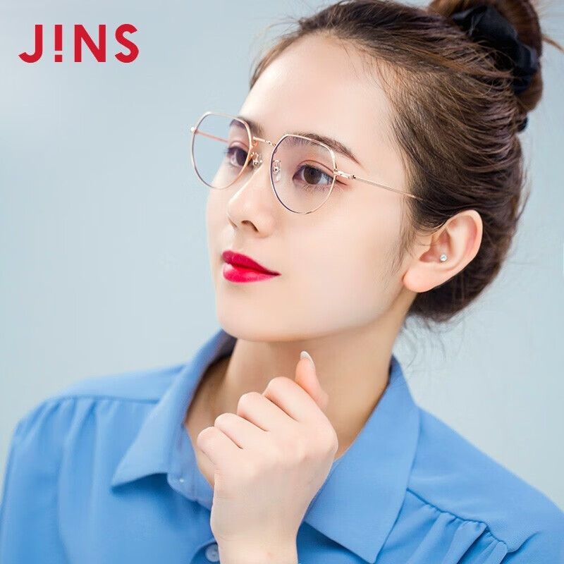 睛姿JINS防蓝光眼镜男女防护眼镜电脑护目镜25%金属圆框眼镜FPC19S104 02玫瑰金