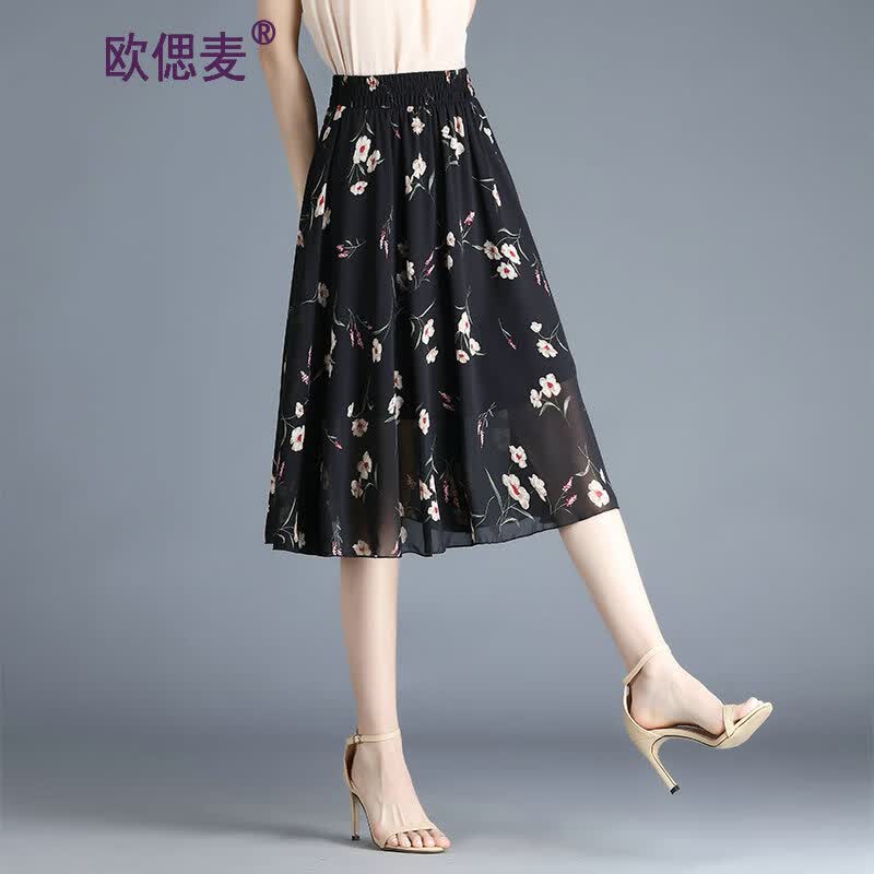 欧偲麦雪纺半身裙夏季女印花高腰中长款百褶裙a字裙子 9014 1号花怎么样,好用不?