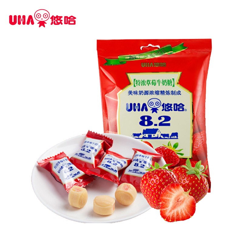 悠哈（UHA）休闲零食糖果 喜糖特浓草莓经典牛奶糖 120g