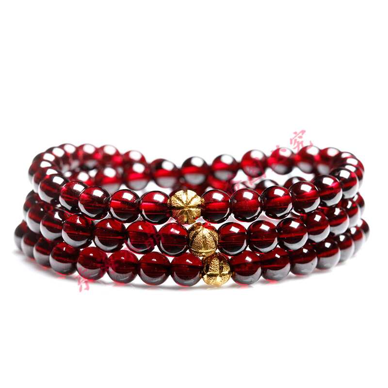 胖东来同款石榴石多层手链9A酒红3圈5mm手串4圈男女款金饰韩 【9A级5mm】三圈无金珠 石榴石