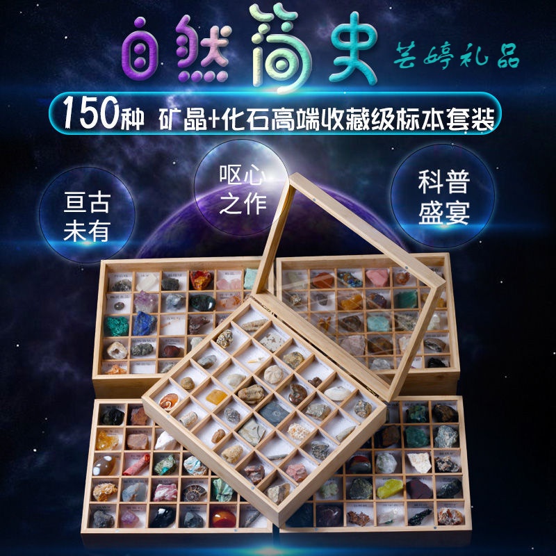 礼物150种矿石化石标本矿物晶体宝石原石科普摆件 紫水晶玛瑙岩石礼品