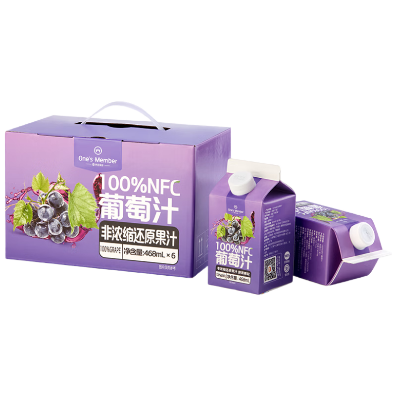 1号会员店（One's Member）100%NFC葡萄汁 NFC果汁 100%果汁饮料 468ml*6