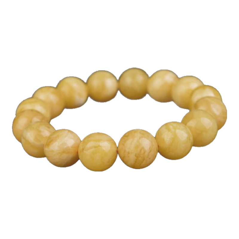 炫夏 附證書天然原礦俄料蜜蠟圓珠手串琥珀蜜蠟雞油黃白花蜜手鏈單圈 蜜蠟約16毫米手串（附證書）男款
