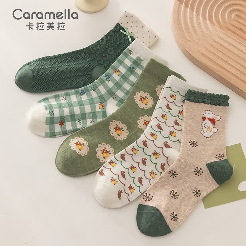 卡拉美拉（Caramella）袜子女中筒袜秋季长袜秋款女士棉袜诸暨秋冬小众设计感长筒袜春秋 五双装【棉柔舒适】兔子女士 均码怎么样,好用不?