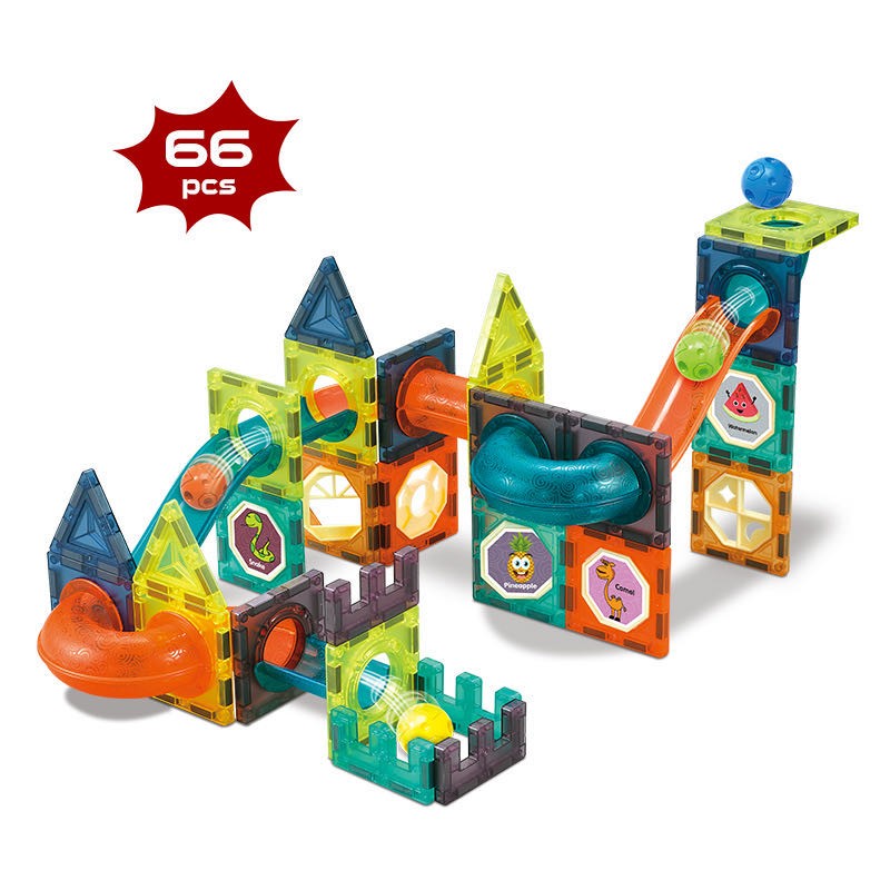 颗粒滚珠轨道积木彩窗拼装管道滑道儿童启智玩具 磁力滚珠轨道66件套