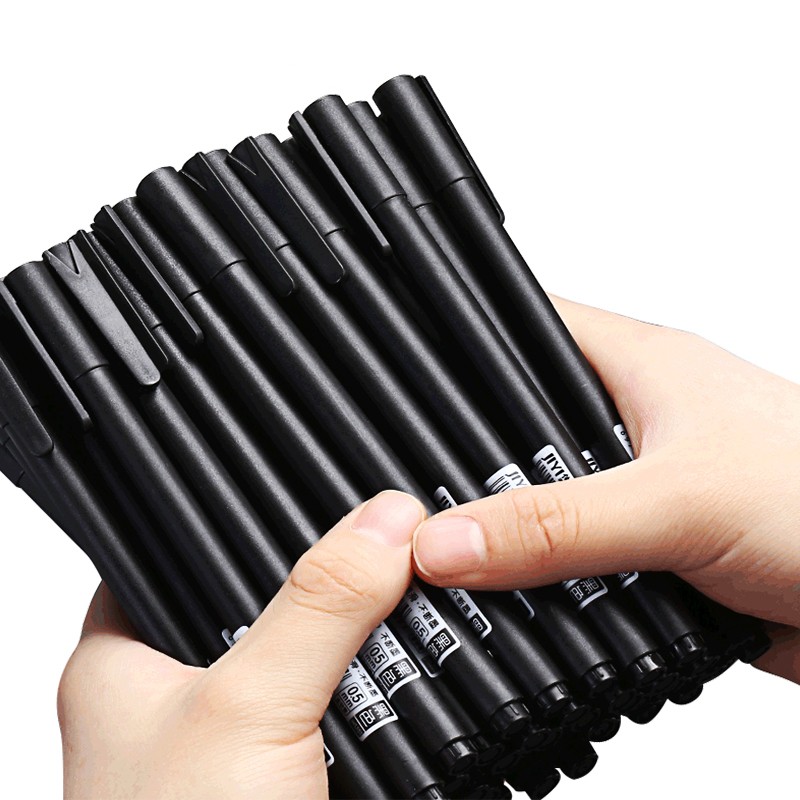 集义 12支中性笔全针管0.5mm黑色磨砂杆中性笔学生商务办公签字素碳笔 12支磨砂黑杆中性笔-黑