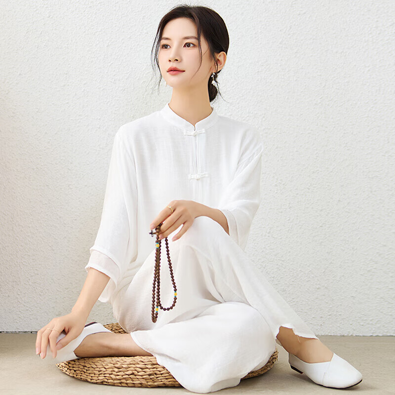 勤度茶服女禅服女春秋款棉麻佛系禅意套装居士服道服装风唐装中式瑜伽