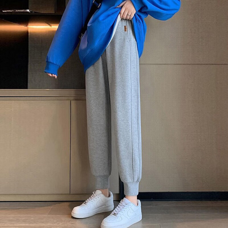 燠阳新款休闲卫裤男女同款宽松运动裤潮流女装情侣装束脚直筒裤子 【加绒款】(长)裤-华棉黑色 2XL 【140-155斤】