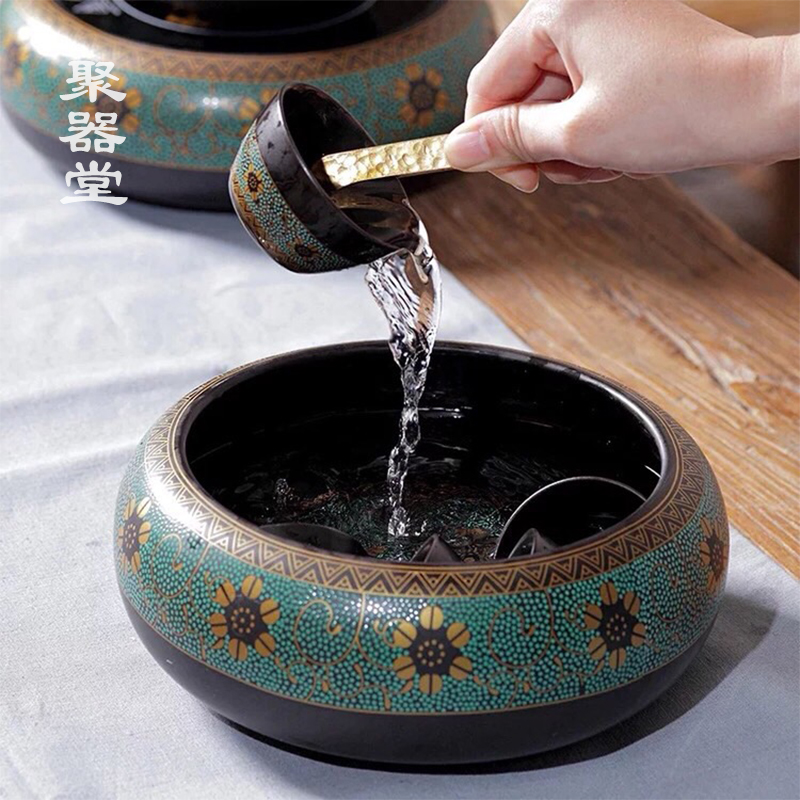 聚器堂 汉陶张生老段烧大号茶洗中式复古特大水盂功夫茶道水洗碗 老段