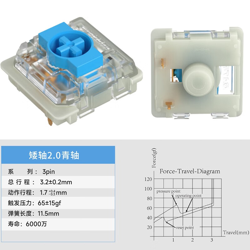 佳达隆gateron佳达隆新品矮轴2.0矮轴香蕉矮轴机械键盘轻薄开关 2.0矮青轴 35颗