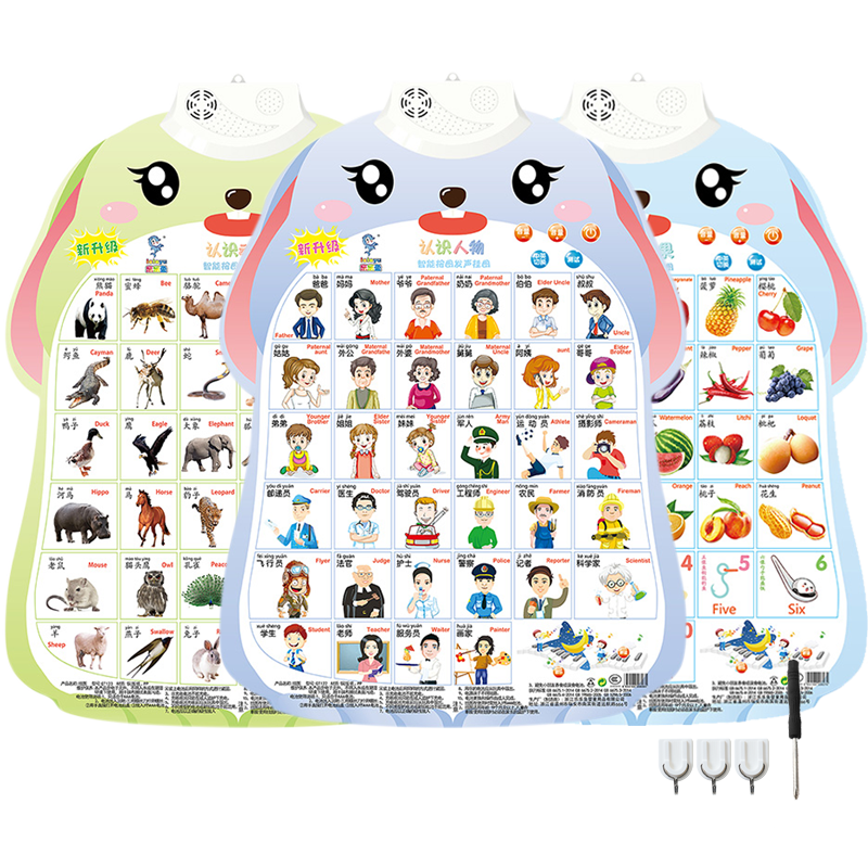 乐乐鱼（leleyu）卡通兔有声早教挂图儿童玩具宝宝识字表墙贴3张男孩女孩生日礼物