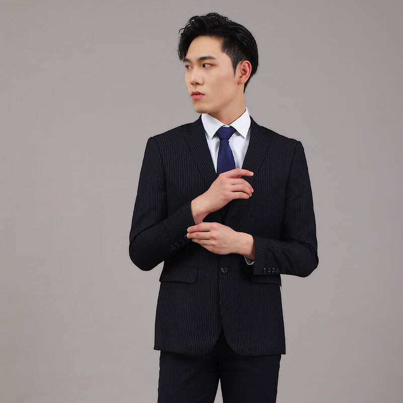 哲汉招商银行行服男士西服外套西装藏青条纹招行男士工作服 招商男士