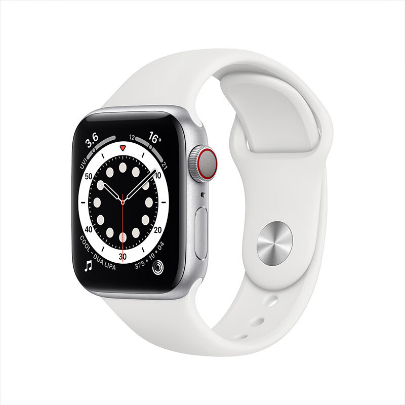 Apple Watch Series 6智能手表 GPS+蜂窝款 40毫米银色铝金属表壳 白色运动型表带 M06M3CH/A