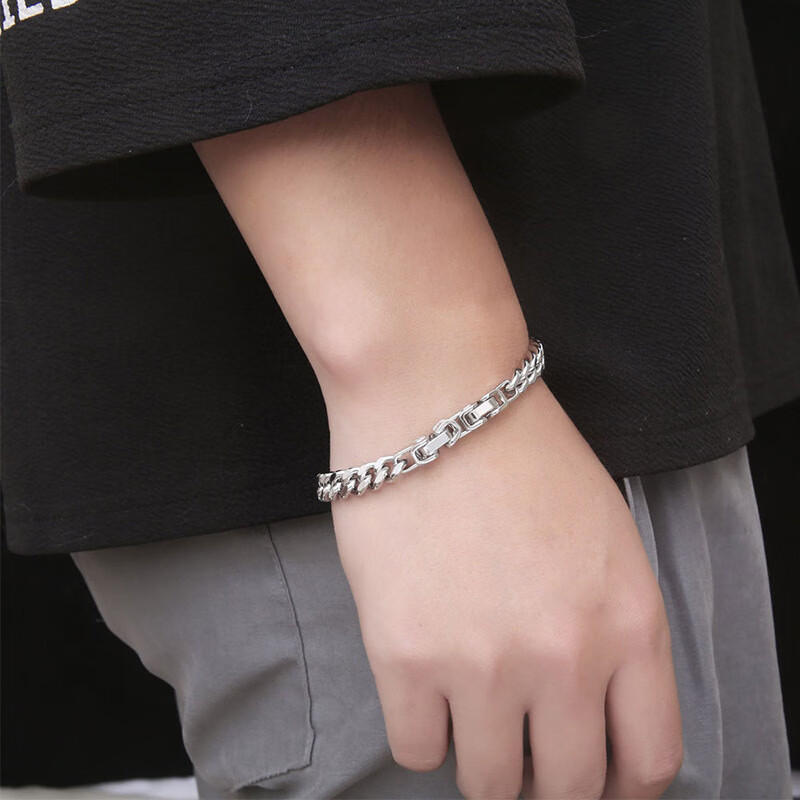 韩版钛钢个性男生手饰简约朋克霸气男士宽手环 手链长17cm 3cm延长链