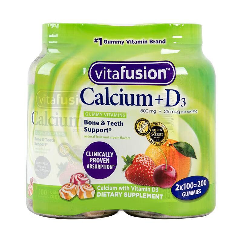 美国综合维生素水果味钙高钙500g 100粒*2瓶