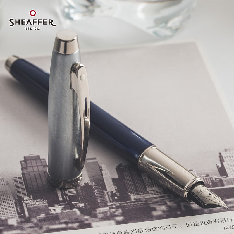 犀飞利（Sheaffer）100系列 钢笔 商务办公练字笔签字笔 生日礼物 钢笔 半透蓝珐琅（F尖）