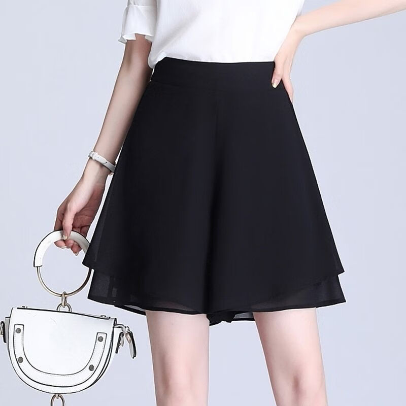 星垂晓雾女夏宽松新款黑色裙裤裙裤女夏季高腰雪纺阔腿裤宽松休闲薄款