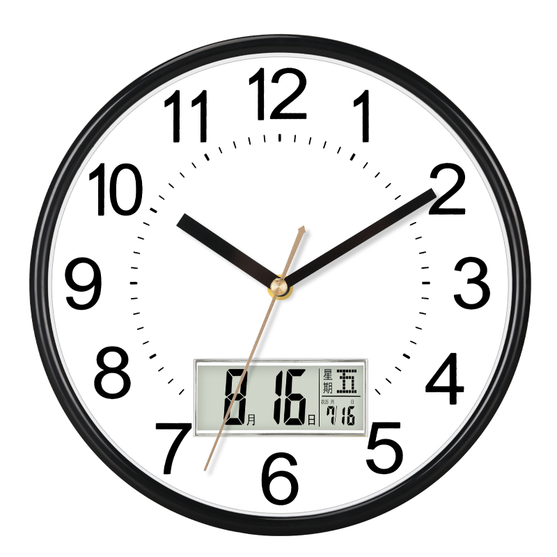 康巴丝（Compas）挂钟时尚卧室客厅办公时钟日历挂表简约创意石英钟表 3221黑白色