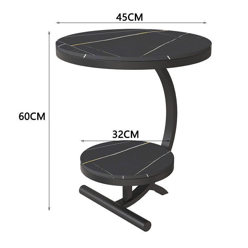 简约轻奢角几金属边几客厅边桌阳台小圆桌床边柜创意小 劳伦黑金【岩板】哑光 双层 金架【直径50】